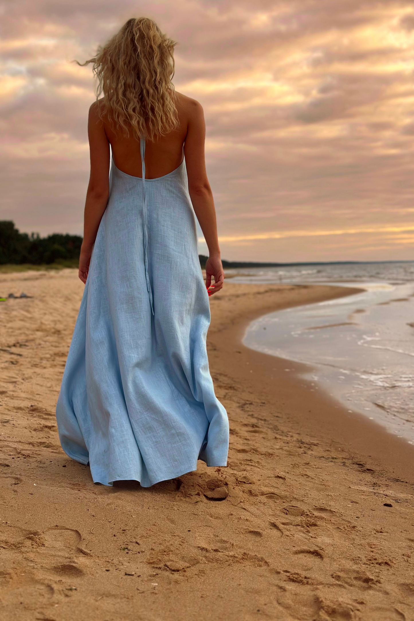 Light blue maxi linen dress