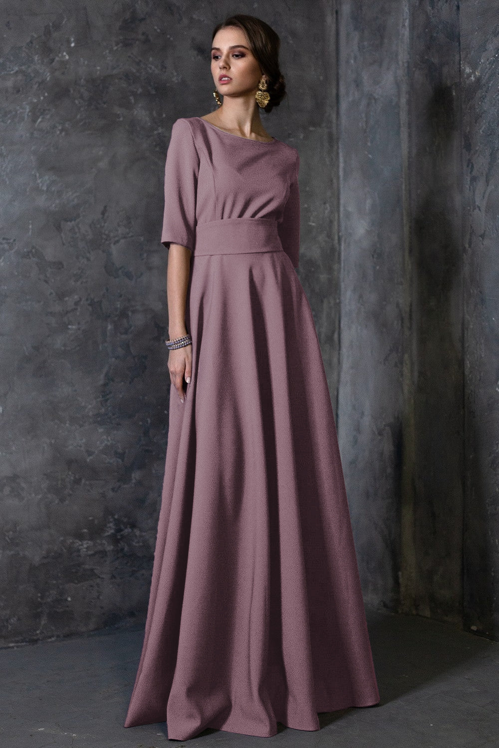 Purple grey maxi dress with circle skirts