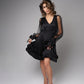 Elegant black satin dress with bows