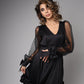 Elegant black satin dress with bows