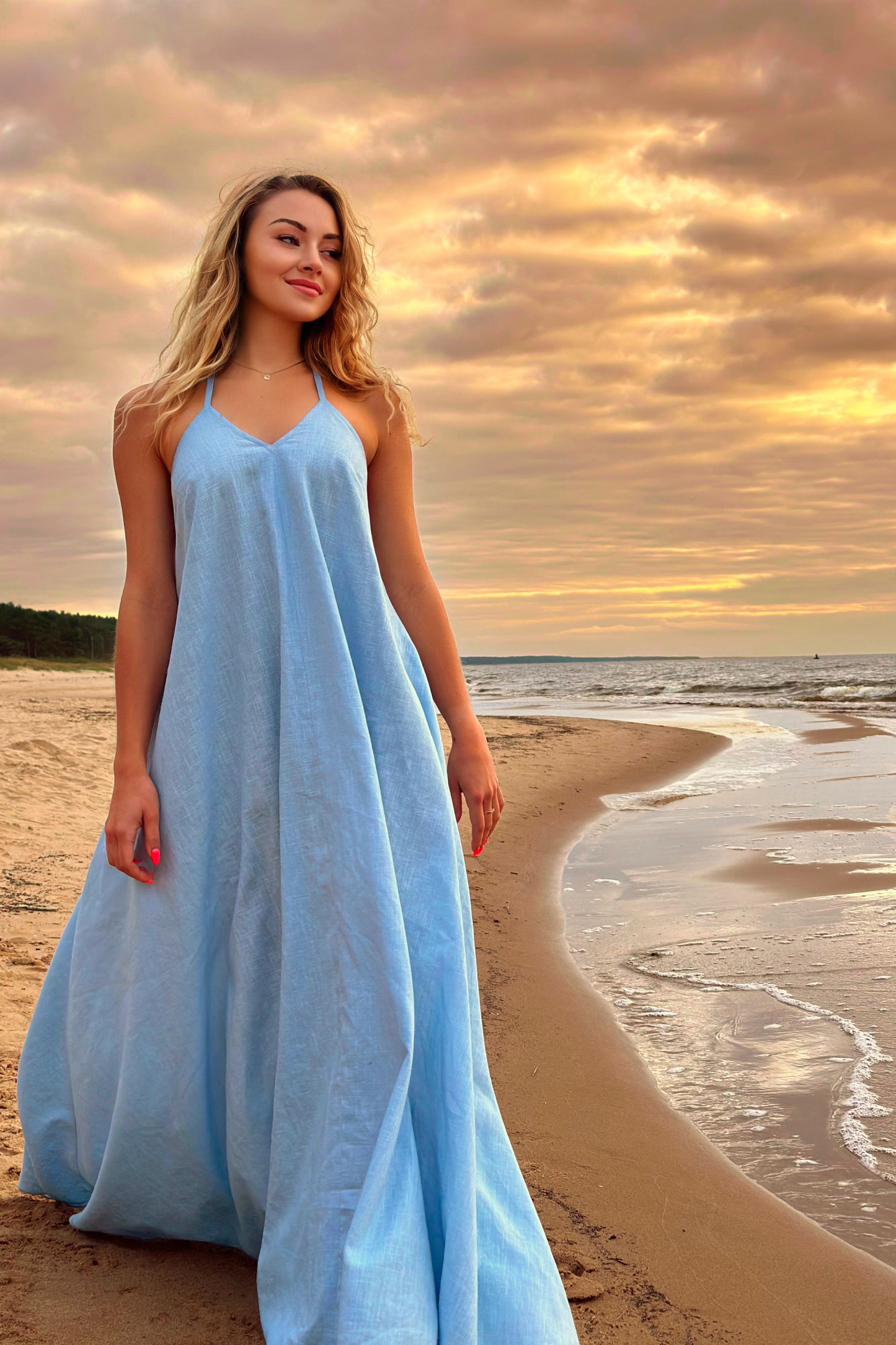 Light blue maxi linen dress