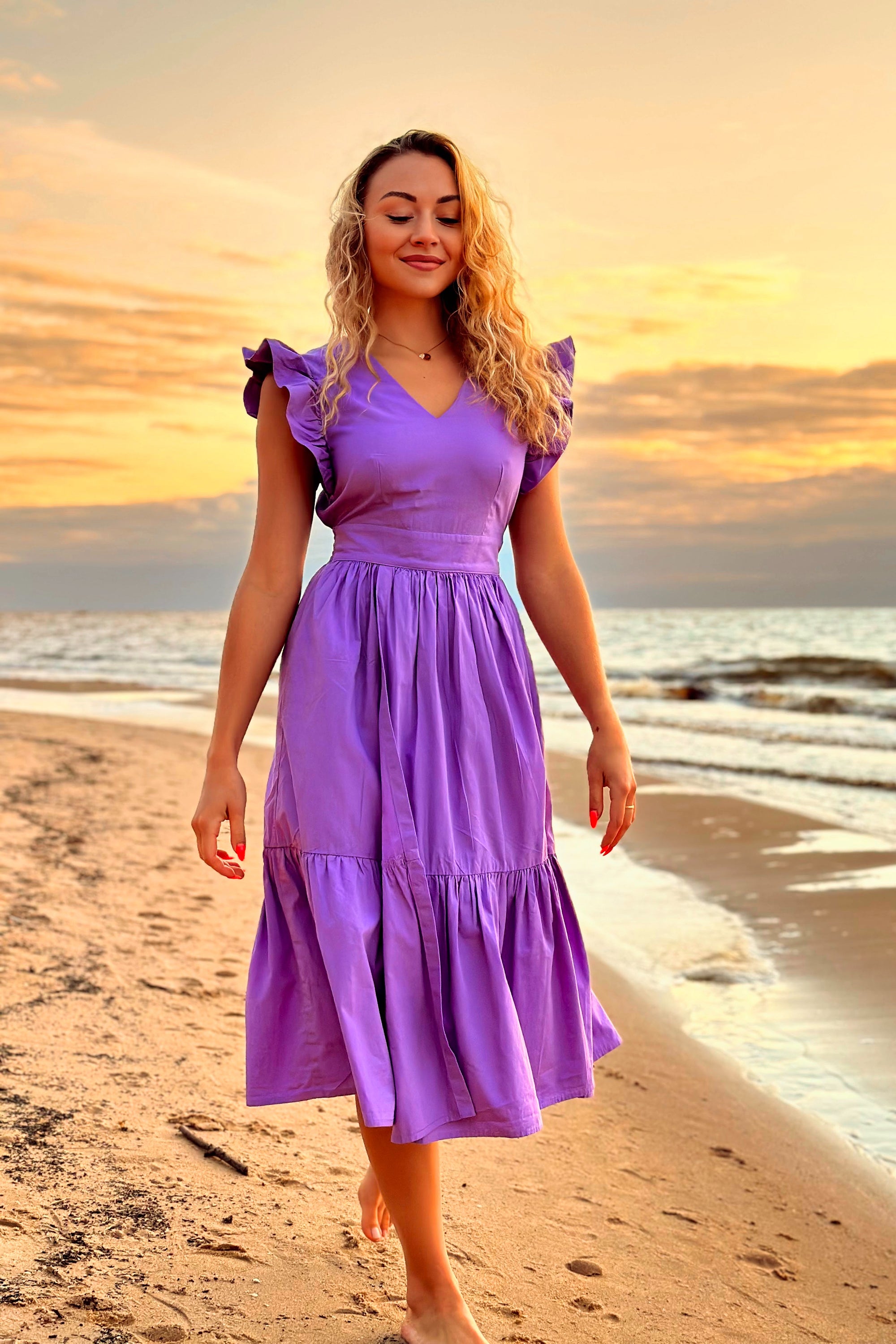 Modern and elegant lilac organic cotton dress