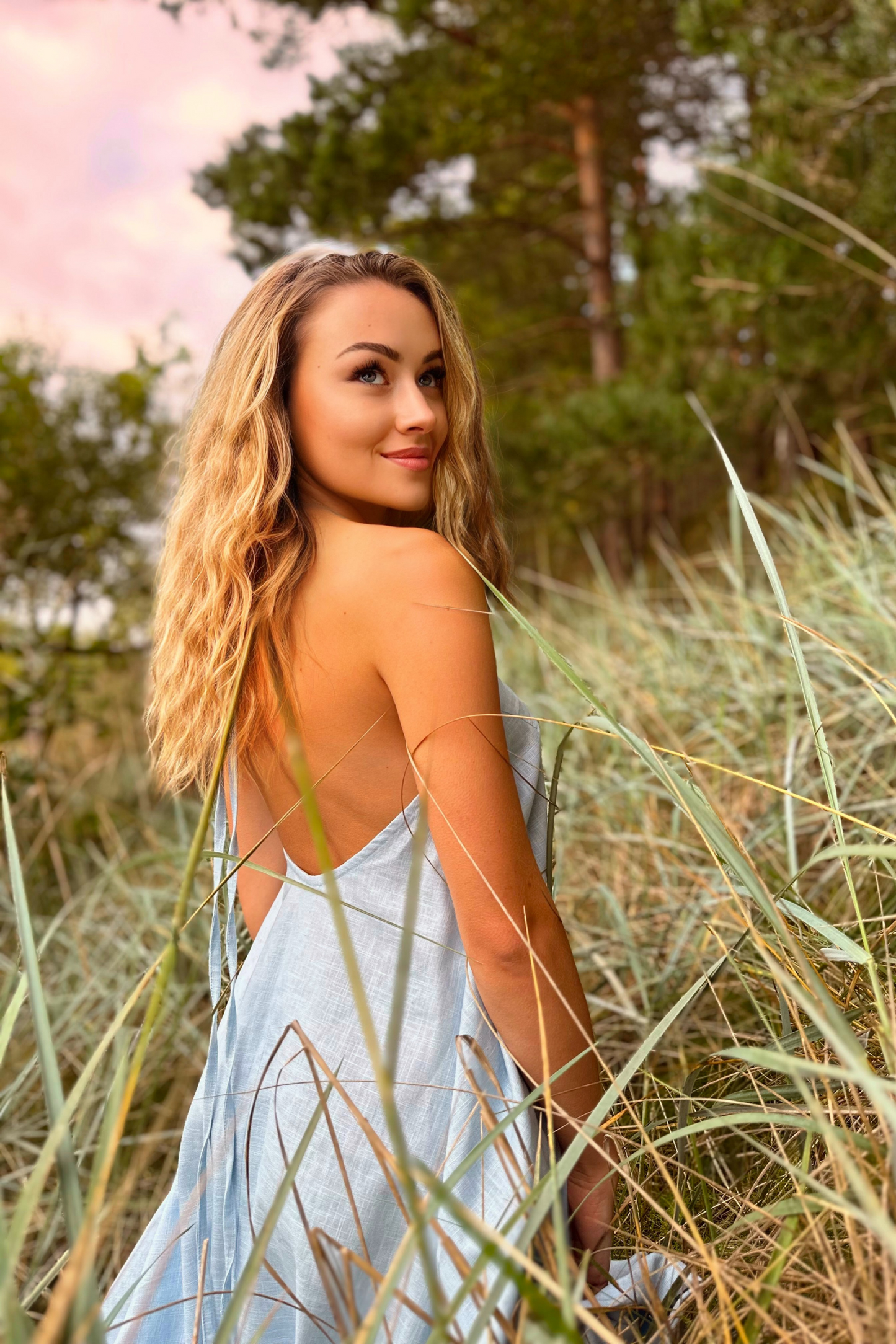 Light blue maxi linen dress