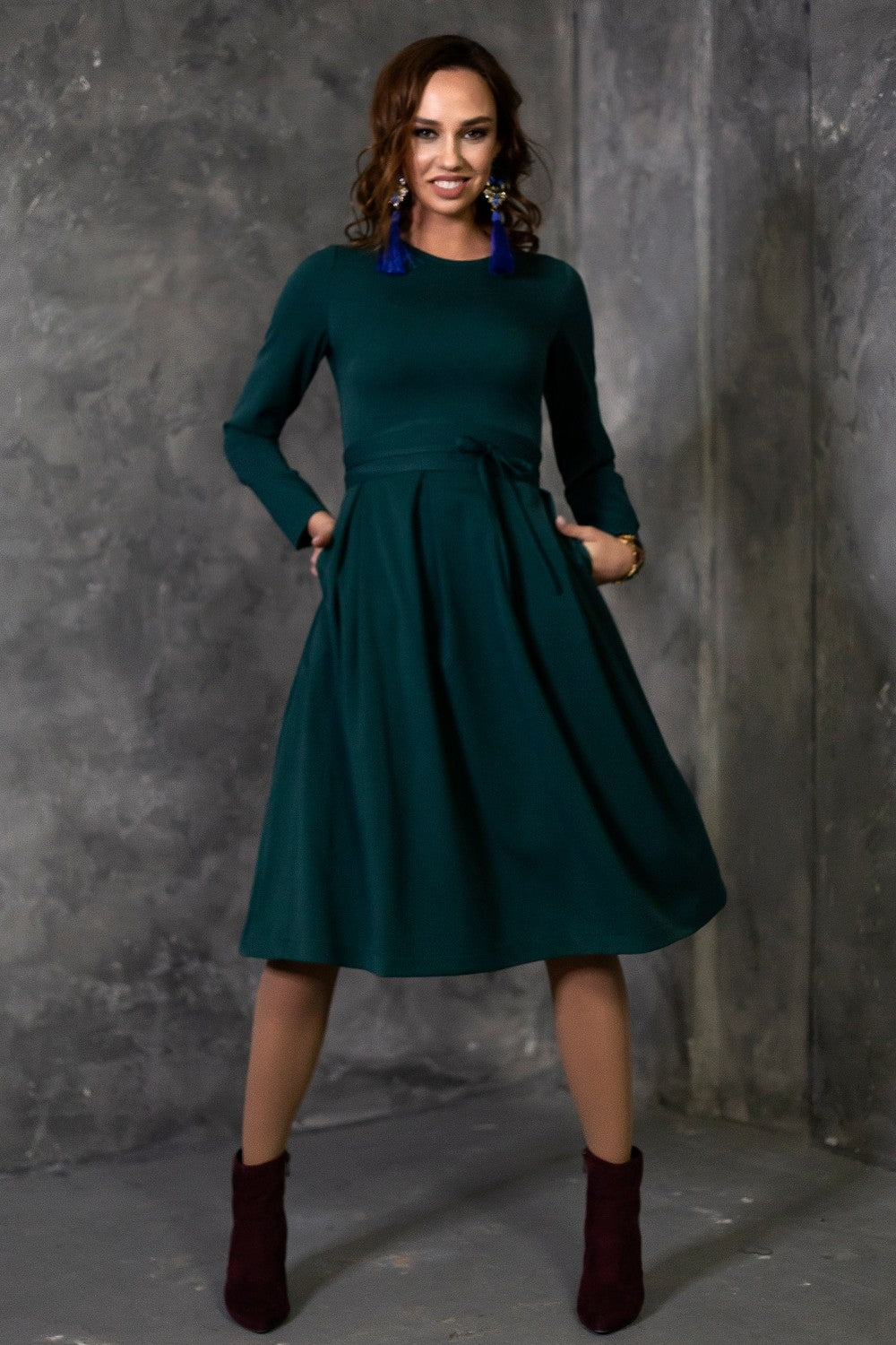 Dark petrol dress with side pockets